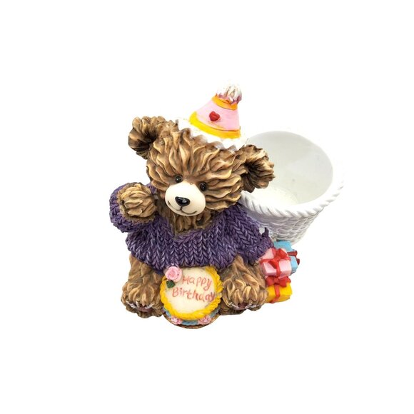 vintage 1980s resin happy birthday bear with cupcake holder. - Picture 2 of 4